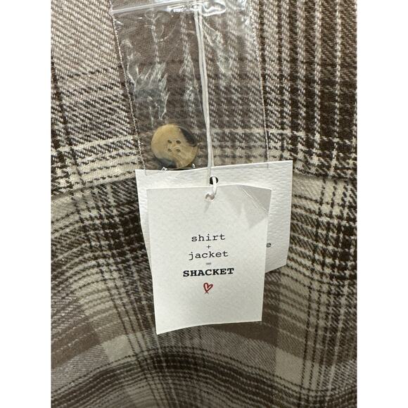 NWT Beach Lunch Lounge Brown Plaid Flannel Shacket Shirt Zip Jacket Womens Small - Picture 10 of 12